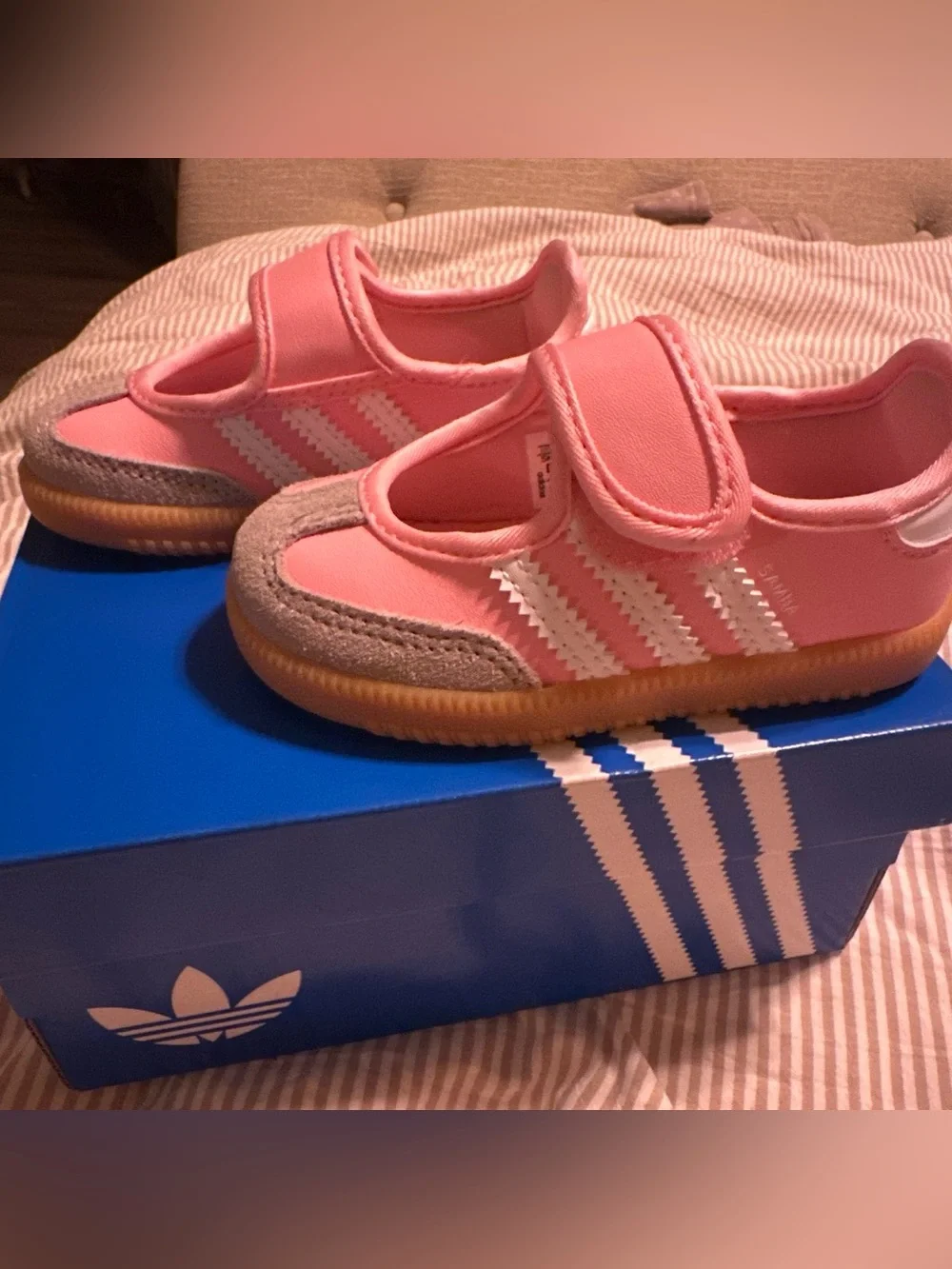adidas Kids Pink Samba Jane Velcro Sneakers with Gum Sole